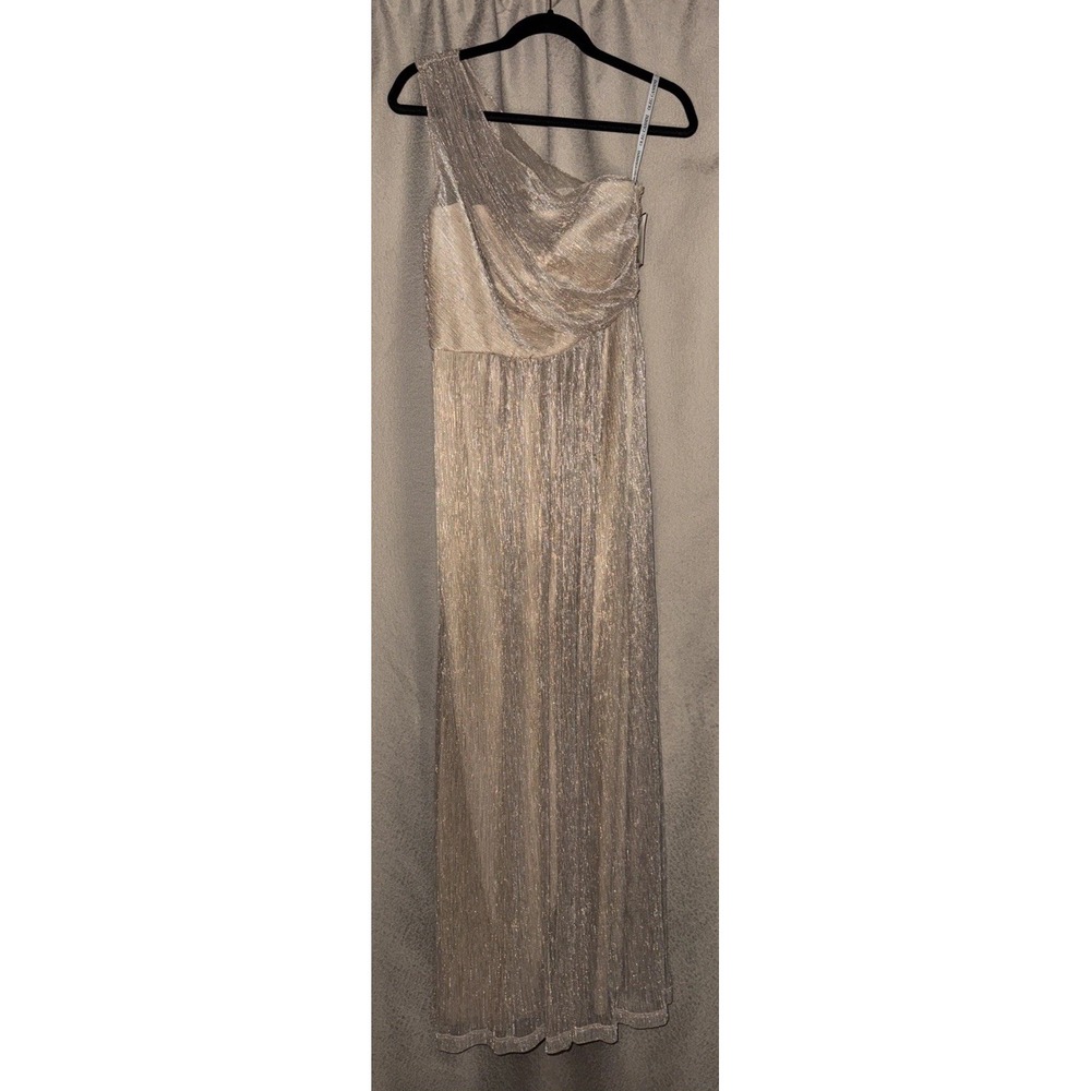 Oleg‎ Cassini Classic One-Shoulder Gold Metallic Aline Dress # D4OWBM4119 Size 8